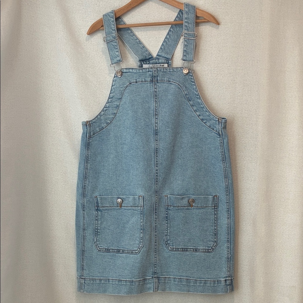 Celebrity Pink sz M Light Blue Denim Overall Jumper Skirt Pockets Retro EUC